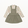 Load image into Gallery viewer, Green overall dress with floral blouse on a white background