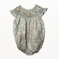 Load image into Gallery viewer, Floral baby romper with ruffled collar on a white background