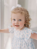 Load image into Gallery viewer, Blue Floral Smocked Bubble