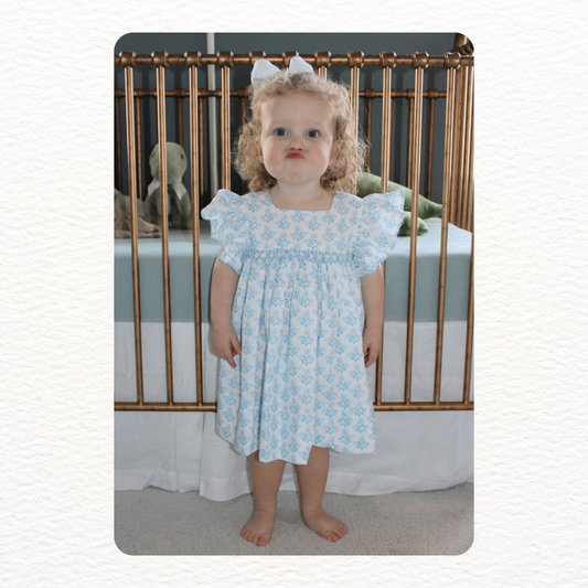 Blue Floral Smocked Dress