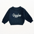 Load image into Gallery viewer, Navy blue sweater with 'Giggles' text on a white background
