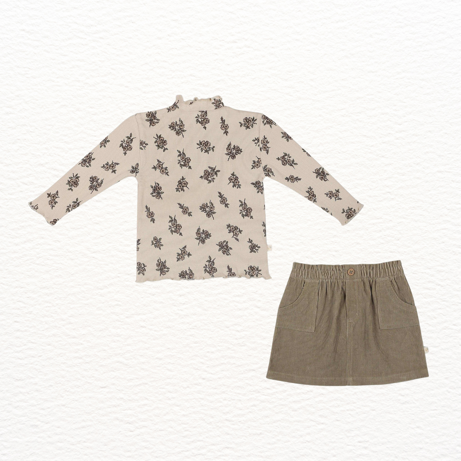 Olive & Floral Corduroy Skirt Set