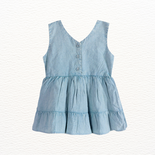 River Soft Denim Washed Baby Dress + Bloomer (Organic)